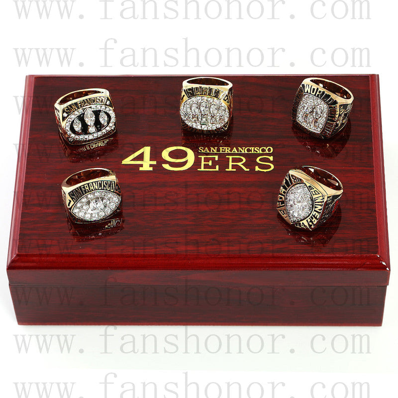 Customized San Francisco 49ers NFL Championship Rings Set Wooden Display Box Collections