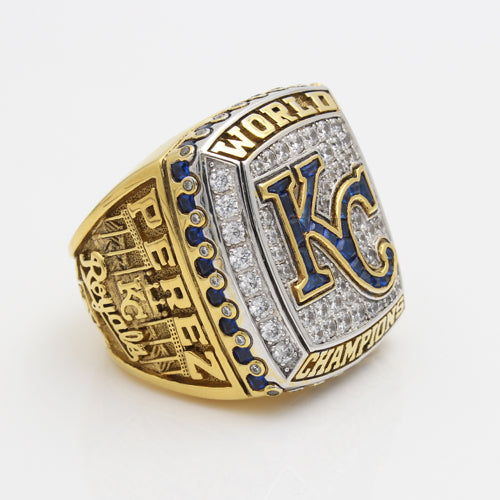 Kansas City Royals 2015 World Series MLB Championship Ring   Plating with dark blue cubic zirconias