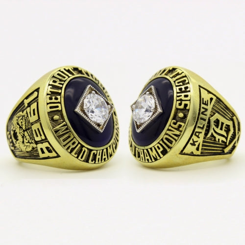 Detroit Tigers 1968 World Series MLB Championship Ring With Navy Blue Lapis Lazuli