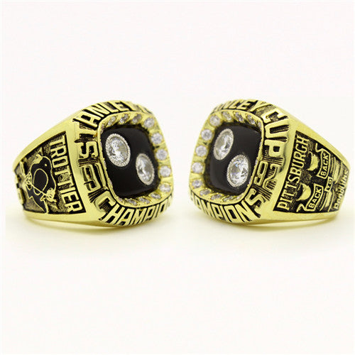 Pittsburgh Penguins 1992 Stanley Cup Final NHL Championship Ring With Black Obsidian