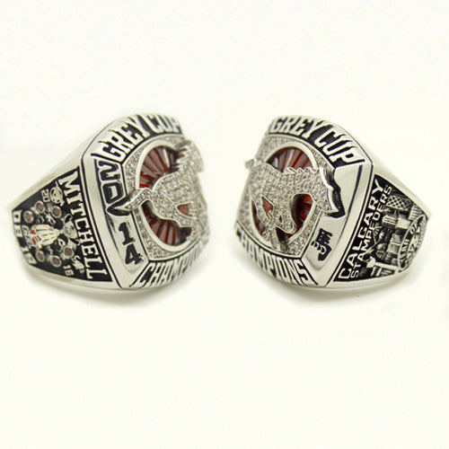 Custom Calgary Stampeders 2014 CFL 102nd Grey Cup Championship Ring With Red Ruby