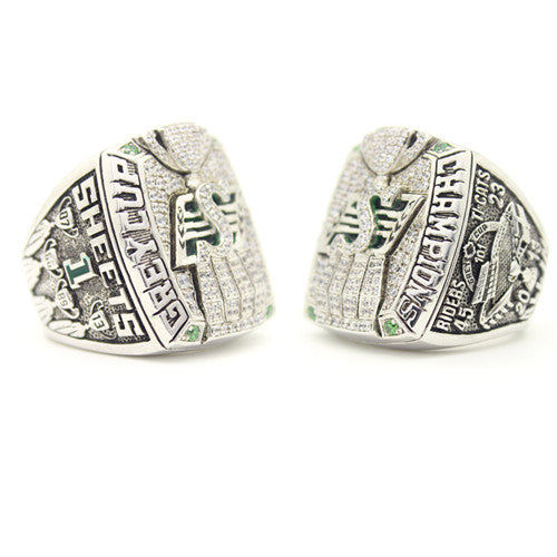 Custom Saskatchewan Roughriders 2013 CFL 101st Grey Cup Championship Ring With Light Green Crystals