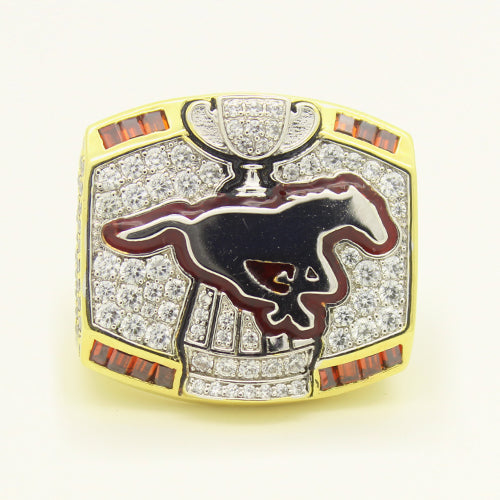 Custom Calgary Stampeders 2008 CFL 96th Grey Cup Championship Ring With Red Ruby