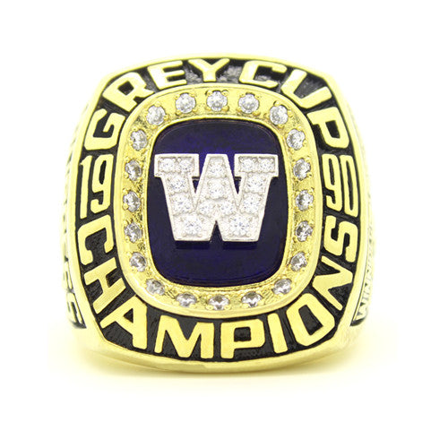 Custom Winnipeg Blue Bombers 1990 CFL 78th Grey Cup Championship Ring With Dark Blue Synthetic Sapphire