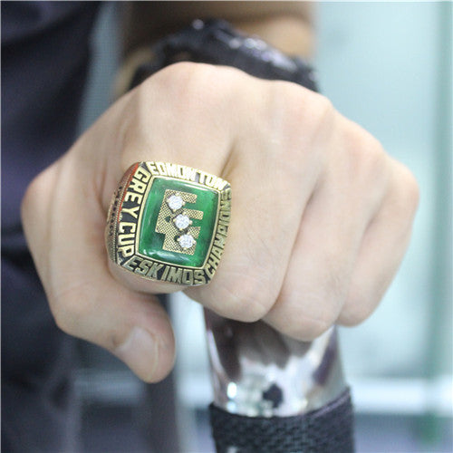 Custom Edmonton Eskimos 1980 CFL 68th Grey Cup Championship Ring With Green Chrysoprase