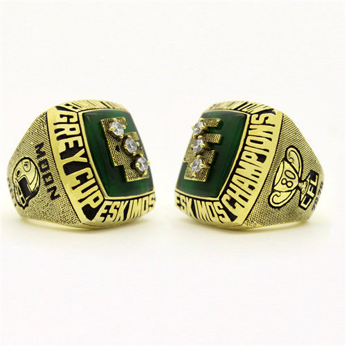 Custom Edmonton Eskimos 1980 CFL 68th Grey Cup Championship Ring With Green Chrysoprase