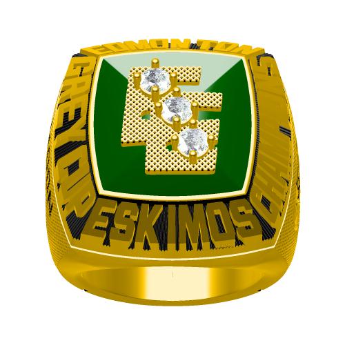 Custom Edmonton Eskimos 1980 CFL 68th Grey Cup Championship Ring With Green Chrysoprase