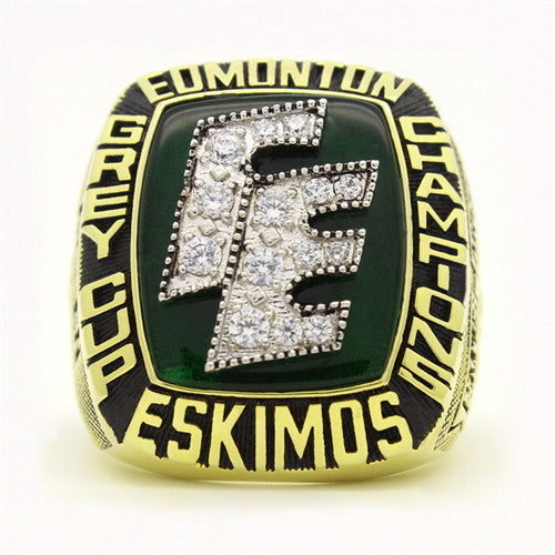 Custom Edmonton Eskimos 1987 CFL 75th Grey Cup Championship Ring With Dark Green Chrysoprase