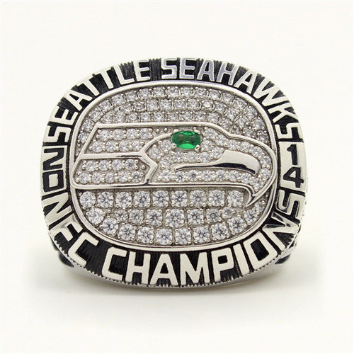 Seattle Seahawks 2014 National Football Championship Ring With Green Chrysoprase