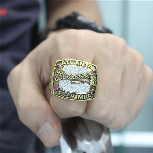 Custom Atlanta Braves 1996 National League Championship Ring With Red Ruby