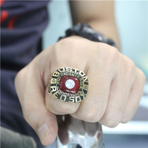 Custom Boston Red Sox 1975 American League Championship Ring With Red Garnet