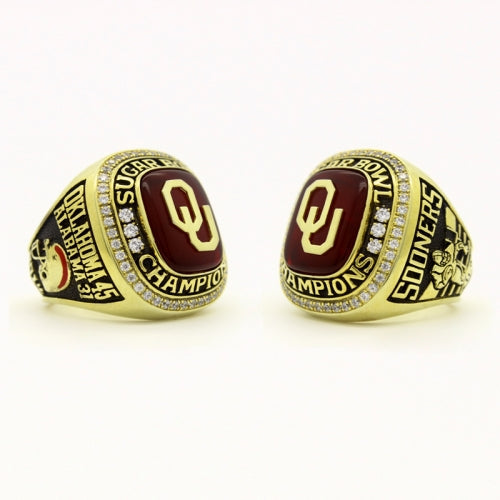 Custom Oklahoma Sooners 2014 Sugar Bowl Champions Fan Ring With Red Ruby