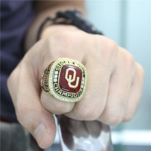 Custom Oklahoma Sooners 2014 Sugar Bowl Champions Fan Ring With Red Ruby