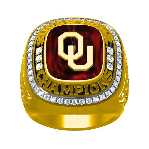 Custom Oklahoma Sooners 2014 Sugar Bowl Champions Fan Ring With Red Ruby