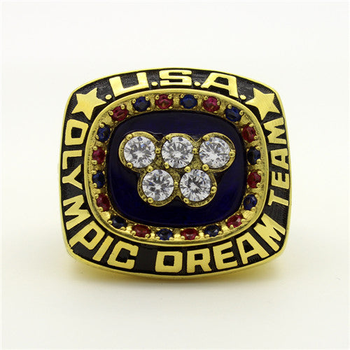 Custom US Dream Team 1992 Summer Olympics Basketball Championship Ring With Black Obsidian