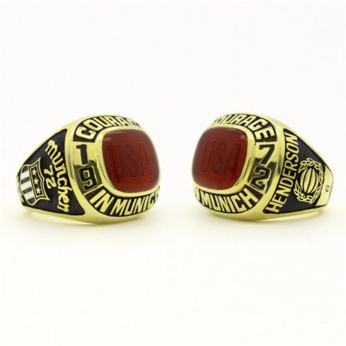 Custom USA Team 1972 Summer Olympics Basketball Championship Ring With Red Ruby