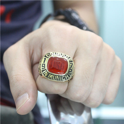 Custom USA Team 1972 Summer Olympics Basketball Championship Ring With Red Ruby