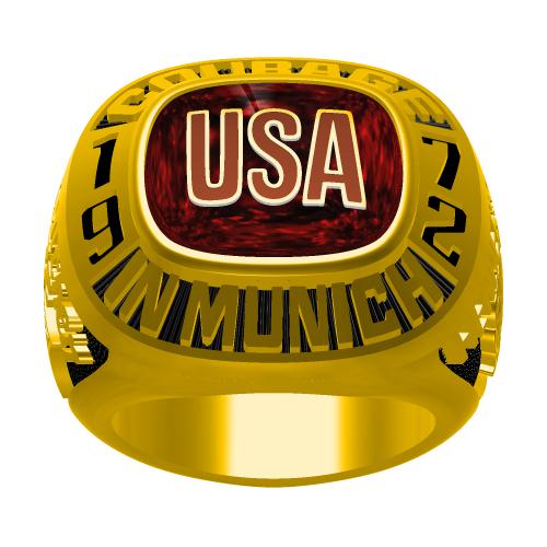 Custom USA Team 1972 Summer Olympics Basketball Championship Ring With Red Ruby