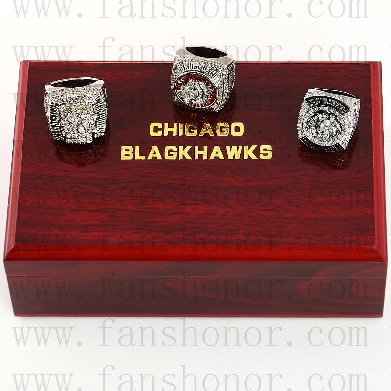 Customized Chicago Blackhawks NHL Championship Rings Set Wooden Display Box Collections