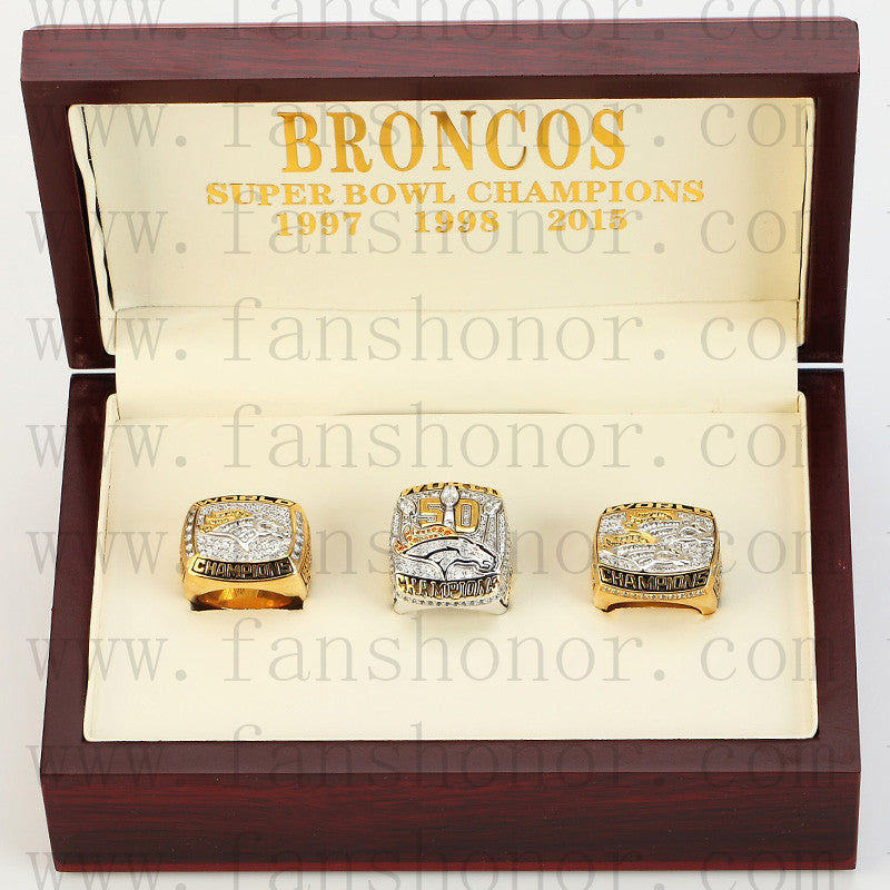 Customized Denver Broncos NFL Championship Rings Set Wooden Display Box Collections