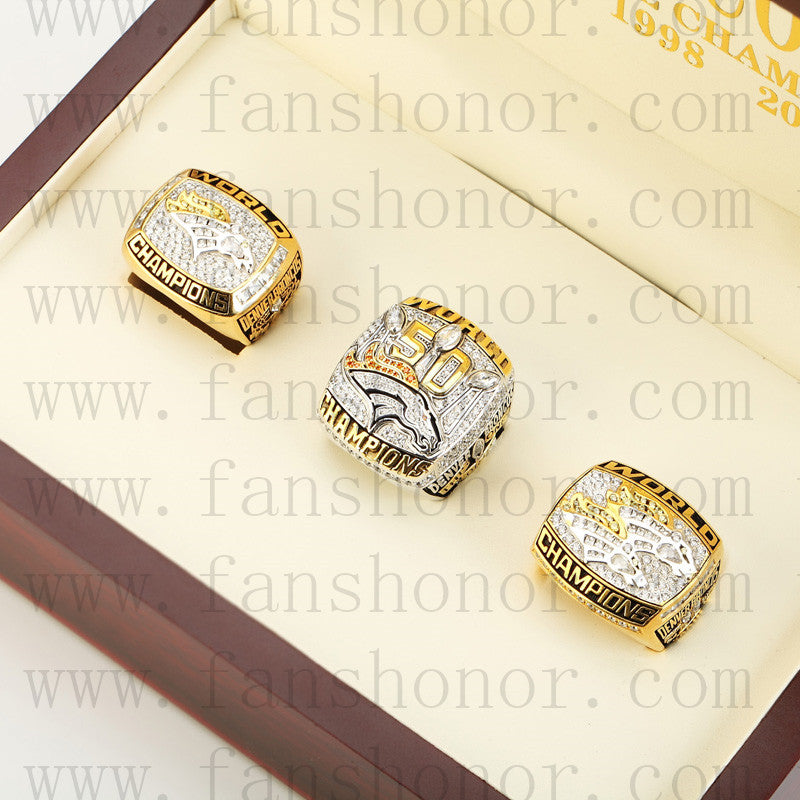 Customized Denver Broncos NFL Championship Rings Set Wooden Display Box Collections