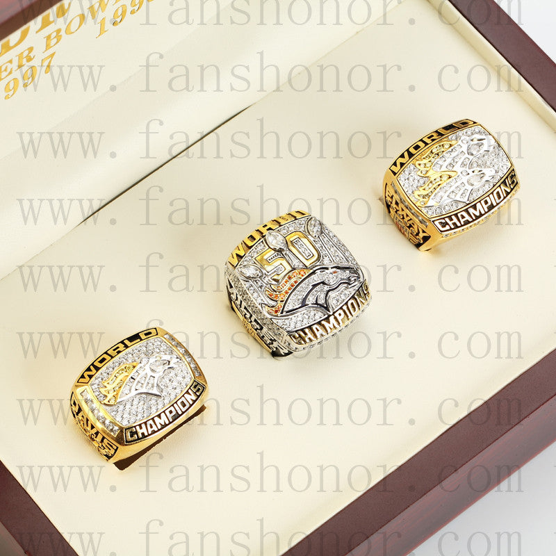 Customized Denver Broncos NFL Championship Rings Set Wooden Display Box Collections