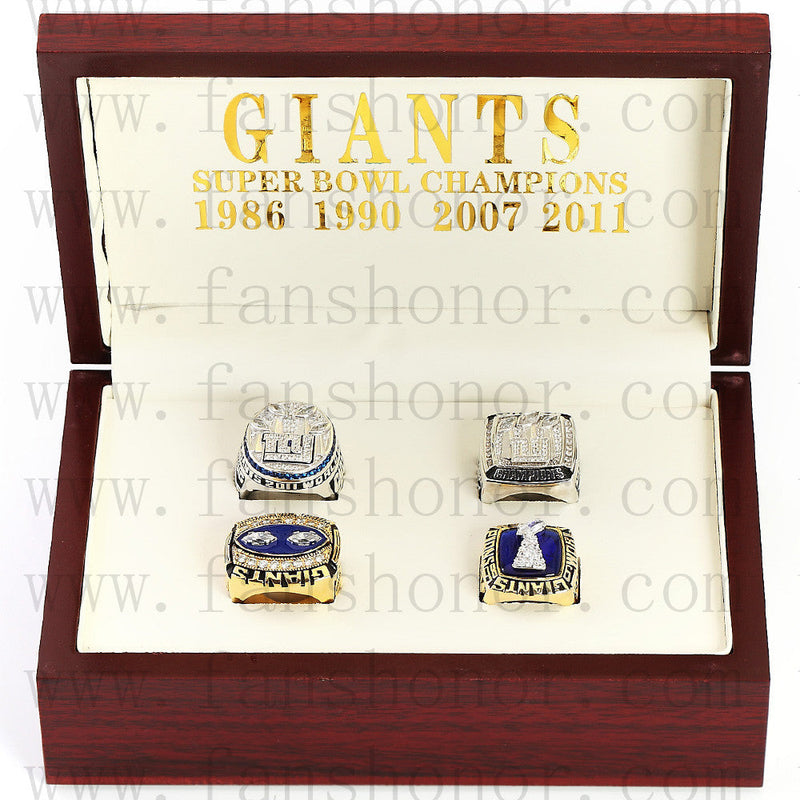 Customized New York Giants NFL Championship Rings Set Wooden Display Box Collections