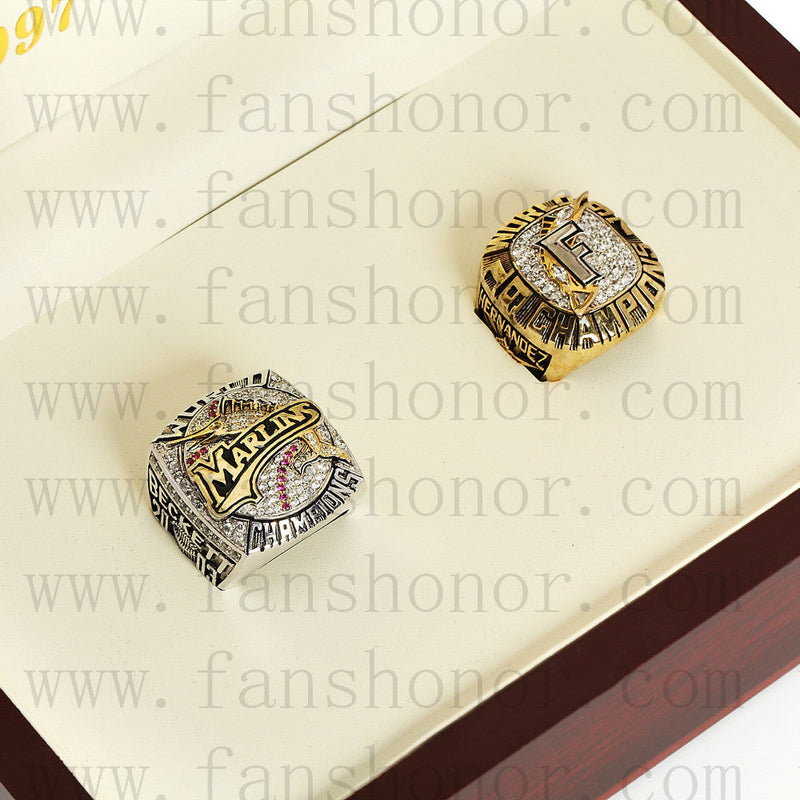 Customized Florida Marlins MLB Championship Rings Set Wooden Display Box Collections