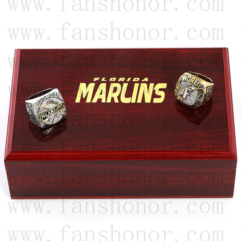 Customized Florida Marlins MLB Championship Rings Set Wooden Display Box Collections