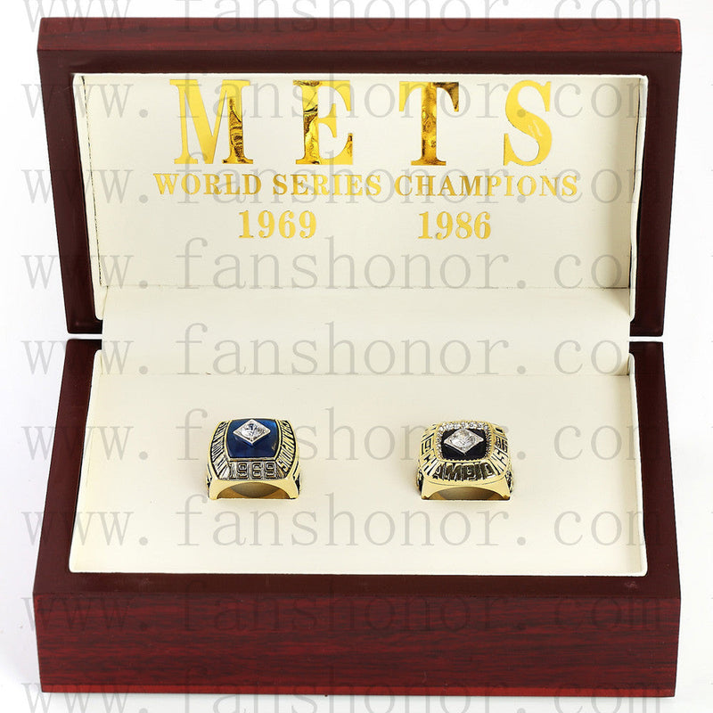 Customized New York Mets MLB Championship Rings Set Wooden Display Box Collections