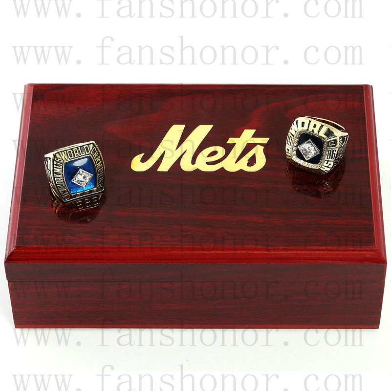 Customized New York Mets MLB Championship Rings Set Wooden Display Box Collections