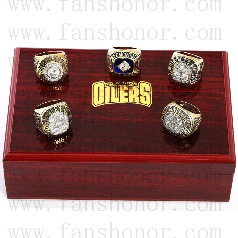 Customized Edmonton Oilers NHL Championship Rings Set Wooden Display Box Collections