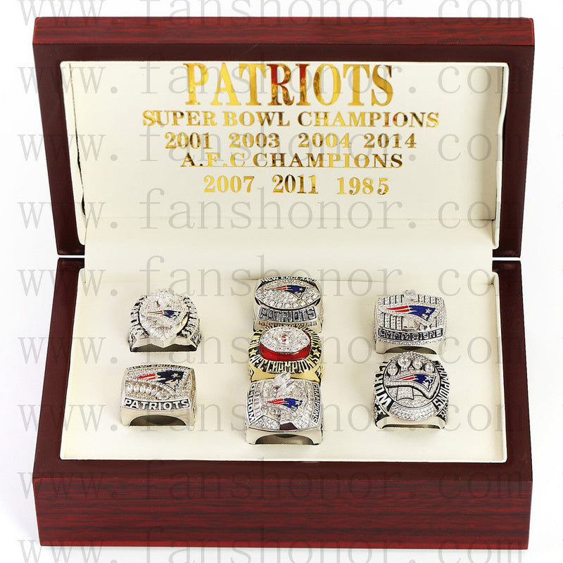 Customized New England Patriots NFL Championship Rings Set Wooden Display Box Collections