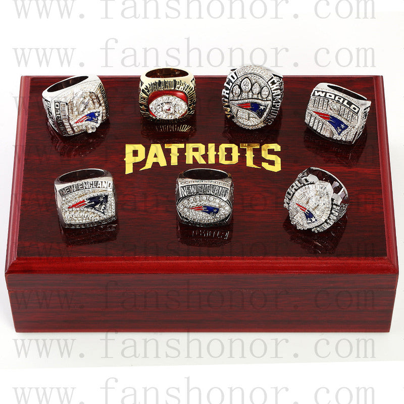 Customized New England Patriots NFL Championship Rings Set Wooden Display Box Collections