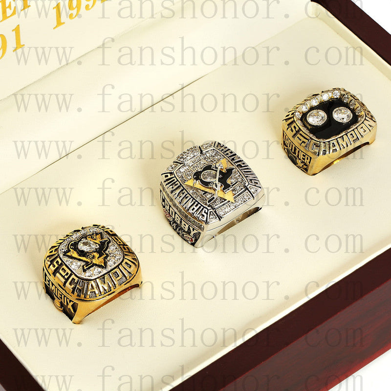 Customized Pittsburgh Penguins NHL Championship Rings Set Wooden Display Box Collections