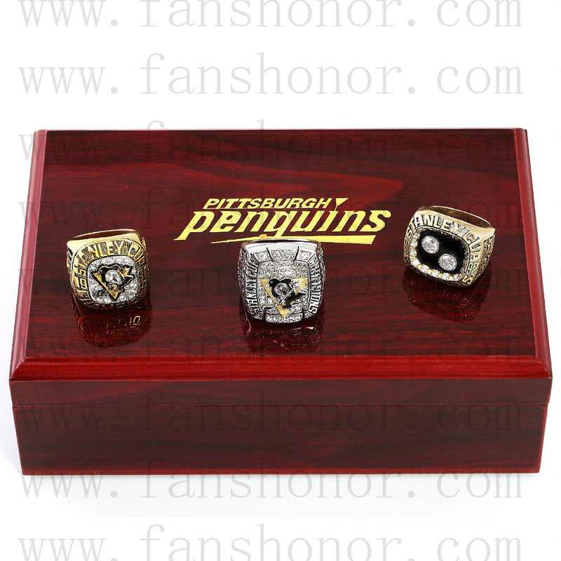 Customized Pittsburgh Penguins NHL Championship Rings Set Wooden Display Box Collections