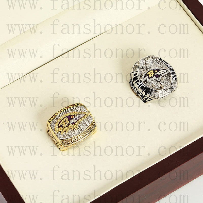 Customized Baltimore Ravens NFL Championship Rings Set Wooden Display Box Collections