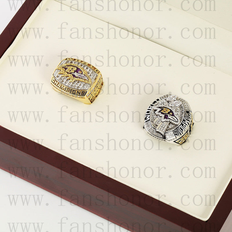 Customized Baltimore Ravens NFL Championship Rings Set Wooden Display Box Collections