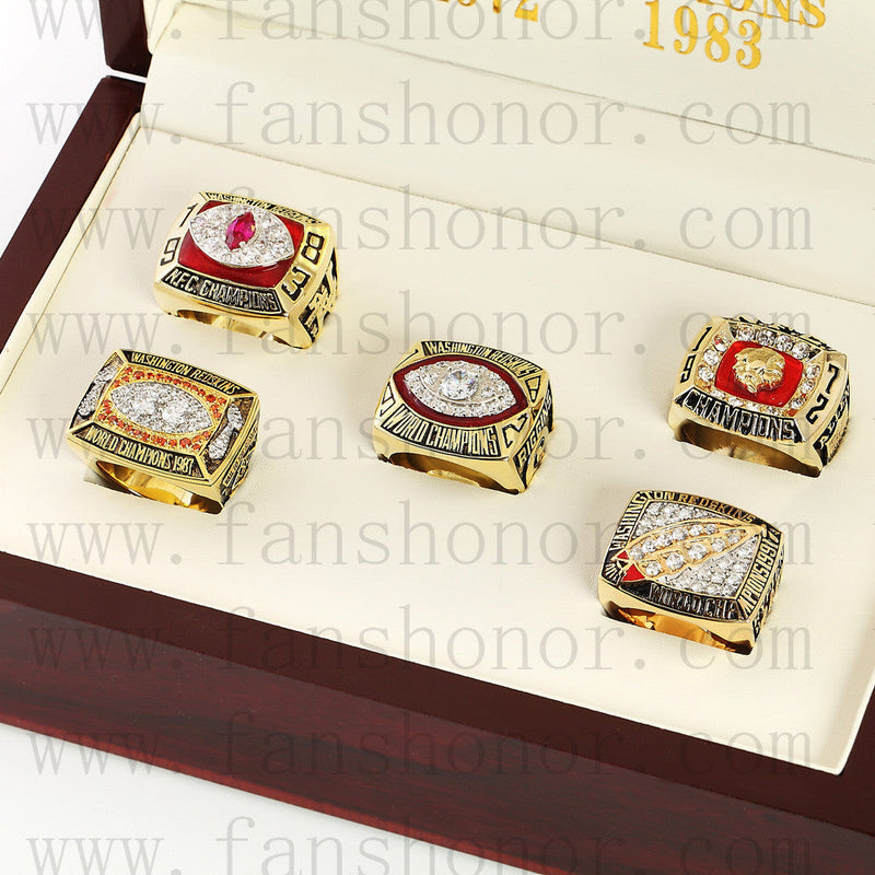 Customized Washington Redskins NFL Championship Rings Set Wooden Display Box Collections