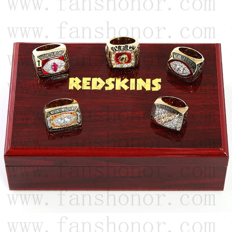 Customized Washington Redskins NFL Championship Rings Set Wooden Display Box Collections