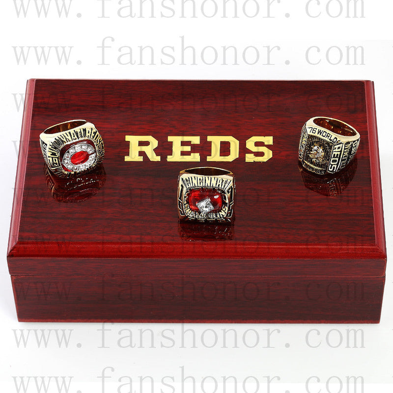 Customized Cincinnati Reds MLB Championship Rings Set Wooden Display Box Collections