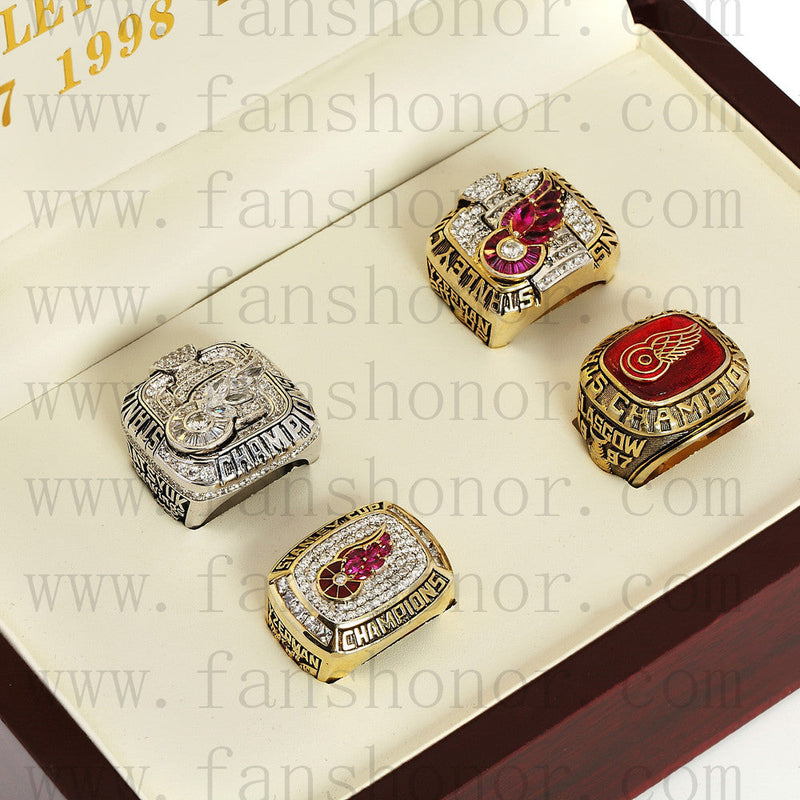 Customized Detroit Red Wings NHL Championship Rings Set Wooden Display Box Collections