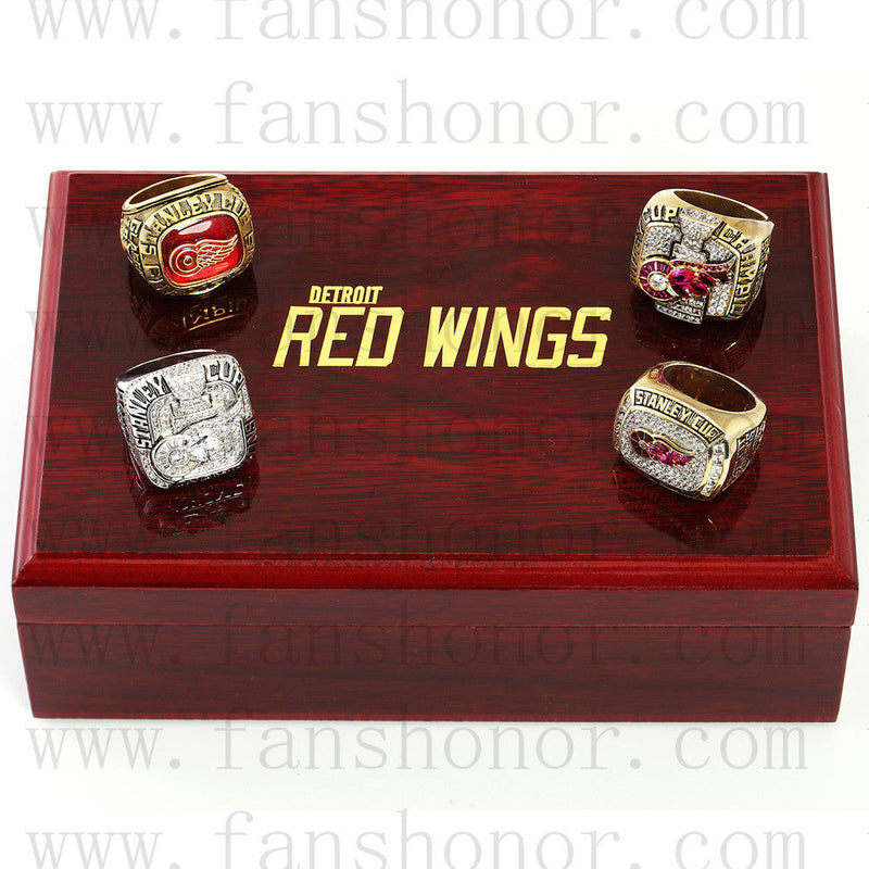 Customized Detroit Red Wings NHL Championship Rings Set Wooden Display Box Collections