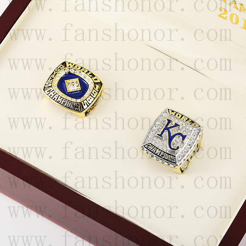 Customized Kansas City Royals MLB World Series Championship Rings Set Wooden Display Box Collections