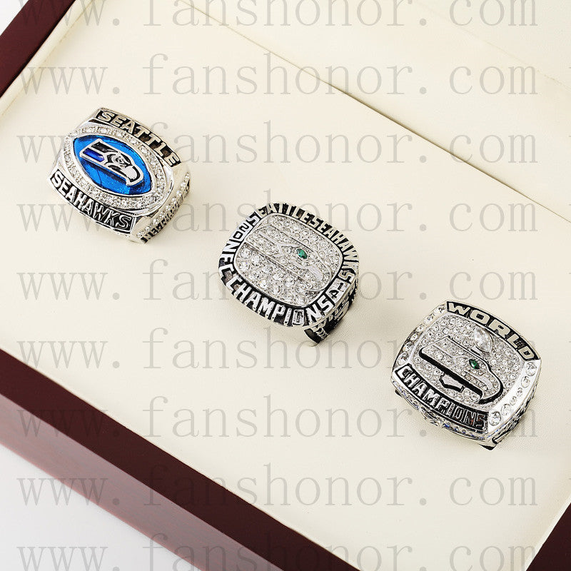 Customized Seattle Seahawks NFL NFC Championship Rings Set Wooden Display Box Collections