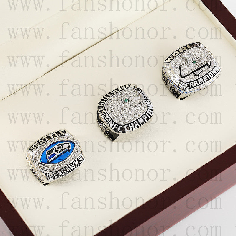 Customized Seattle Seahawks NFL NFC Championship Rings Set Wooden Display Box Collections