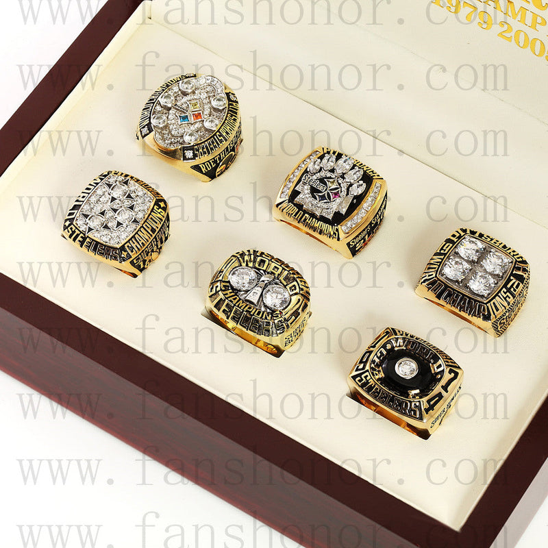 Customized Pittsburgh Steelers NFL Championship Rings Set Wooden Display Box Collections